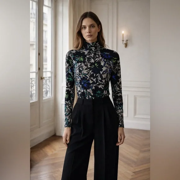 Dorthee Schumacher Printed Turtleneck Long Sleeve Top 2 - Picture 1 of 8